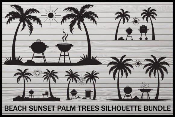 Download Beach BBQ Sunset Palm Tree Set - Premium Resources